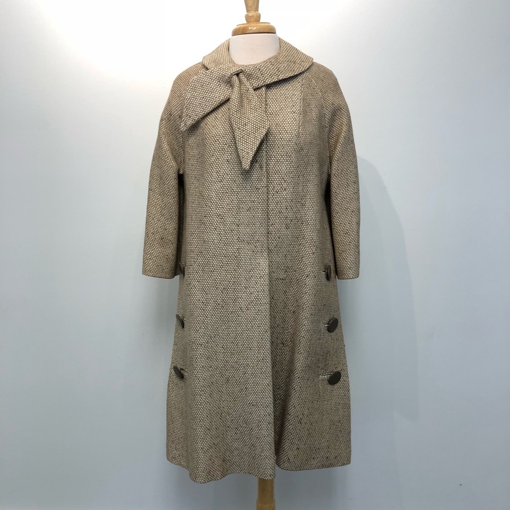 Vintage wool tweed coat pull through tie/scarf